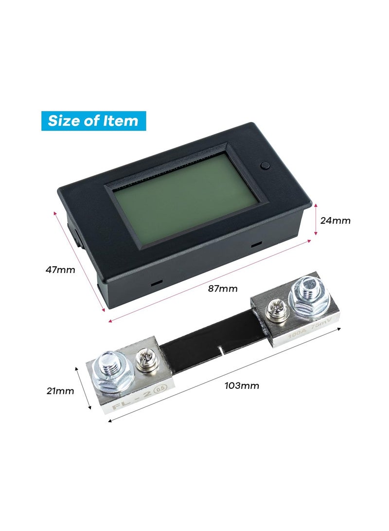 مقياس الأمبير والجهد الرقمي، DC 6.5-100V 0-100A شاشة LCD مقياس مراقبة الطاقة الرقمية، مقياس الجهد والتيار والطاقة، مقياس الأمبير والجهد متعدد القياسات مع شنت تيار 100A - Image 4